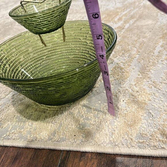 VTG Anchor Hocking Soreno Avocado Green Textured 3 Piece Chip & Dip Set MCM - Picture 6 of 6